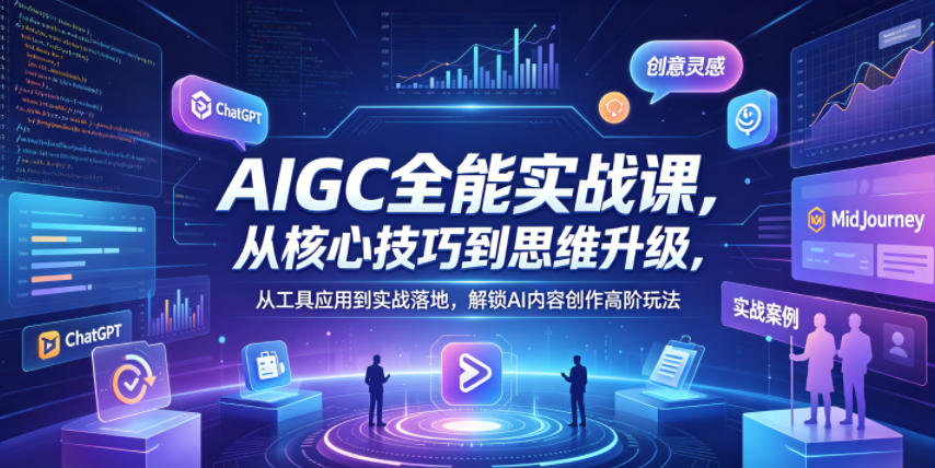 AIGC全能实战课，从核心技巧到思维升级，从工具应用到实战落地，解锁AI内容创作高阶玩法-优品网赚资源库