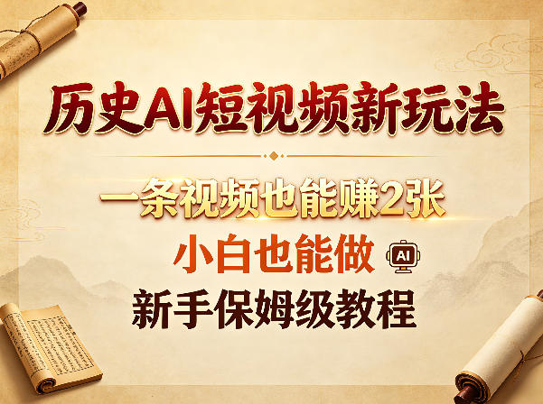 历史AI短视频新玩法，一条视频也能賺2张，小白也能做，新手保姆级教程-优品网赚资源库
