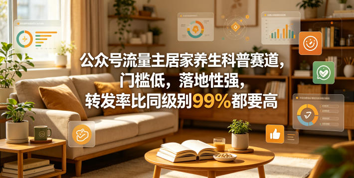 公众号流量主居家养生科普赛道，门槛低，落地性强，转发率比同级别99％都要高-优品网赚资源库