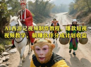 AI西游记视频制作教程，爆款短视频教学，躺賺伙伴分成计划收益-优品网赚资源库