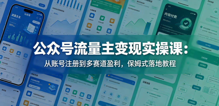 公众号流量主变现实操课：从账号注册到多赛道盈利，保姆式落地教程-优品网赚资源库