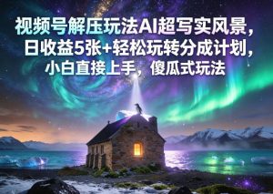 视频号解压玩法AI超写实风景，日收益5张+轻松玩转分成计划，小白直接上手，傻瓜式玩法-优品网赚资源库