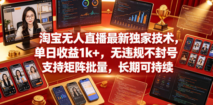 淘宝无人直播最新独家技术，单日收益1k+，无违规不封号，支持矩阵批量，长期可持续【揭秘】-优品网赚资源库