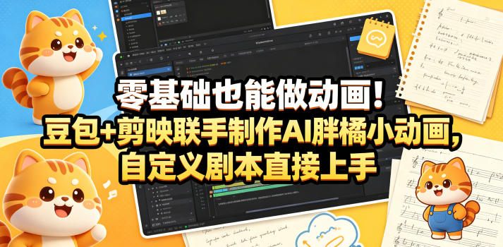 零基础也能做动画！豆包+剪映联手制作AI胖橘小动画，自定义剧本直接上手-优品网赚资源库