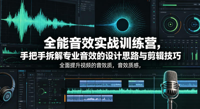 全能音效实战训练营，手把手拆解专业音效的设计思路与剪辑技巧，全面提升视频的音效质感-优品网赚资源库