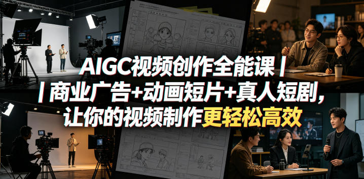 AIGC视频创作全能课｜商业广告+动画短片+真人短剧，让你的视频制作更轻松高效-优品网赚资源库