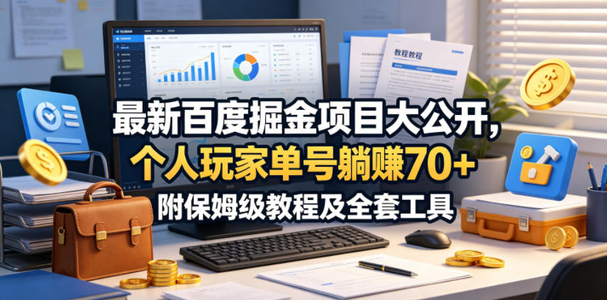最新百度掘金项目大公开，个人玩家单号躺賺70+，附保姆级教程及全套工具【揭秘】-优品网赚资源库