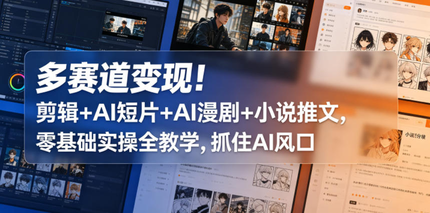 多赛道变现！剪辑+AI短片+AI漫剧+小说推文，零基础实操全教学，抓住AI风口-优品网赚资源库