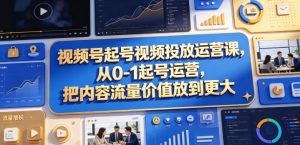 视频号起号视频投放运营课，从0-1起号运营，把内容流量价值放到更大-优品网赚资源库