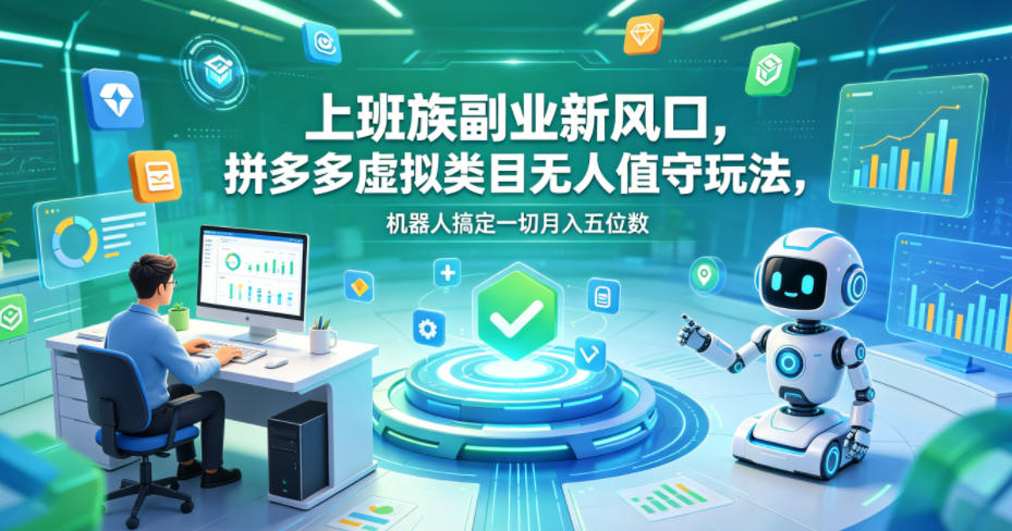 上班族副业新风口，拼多多虚拟类目无人值守玩法，机器人搞定一切月入五位数【揭秘】-优品网赚资源库