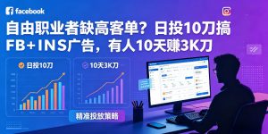 自由职业者缺高客单？日投10刀搞FB+INS广告，有人10天赚3K刀！【原创双语字幕】-优品网赚资源库