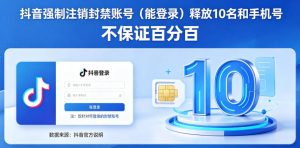 抖音强制注销F禁账号（能登录）释放10名和手机号，不保证百分百-优品网赚资源库