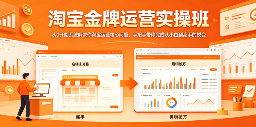 淘宝金牌运营实操班，从0开始系统解决你淘宝运营核心问题，手把手带你完成从小白到高手的蜕变-优品网赚资源库