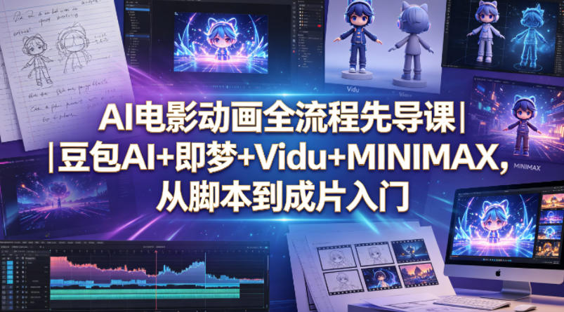 AI电影动画全流程先导课｜豆包AI+即梦+Vidu+MINIMAX，从脚本到成片入门-优品网赚资源库