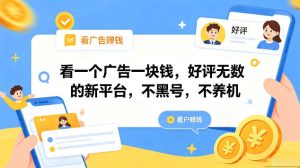 看一个广告一块钱,好评无数的新平台,不黑号,不养机,一部手机一天撸几十,可矩阵【揭秘】-优品网赚资源库