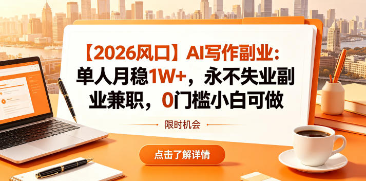 【2026风口】AI写作副业：单人月稳1W+，永不失业副业兼职，0门槛小白可做【揭秘】-优品网赚资源库