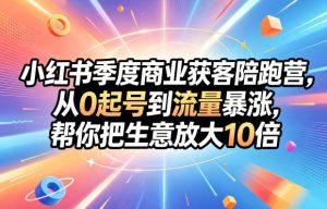 小红书季度商业获客陪跑营,从0起号到流量暴涨,帮你把生意放大10倍-优品网赚资源库