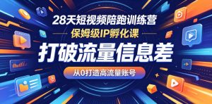 28天短视频陪跑训练营,保姆级IP孵化课,打破流量信息差,从0打造高流量账号-优品网赚资源库