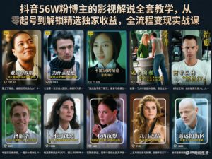 抖音56W粉博主的影视解说全套教学，从零起号到解锁精选独家收益，全流程变现实战课-优品网赚资源库