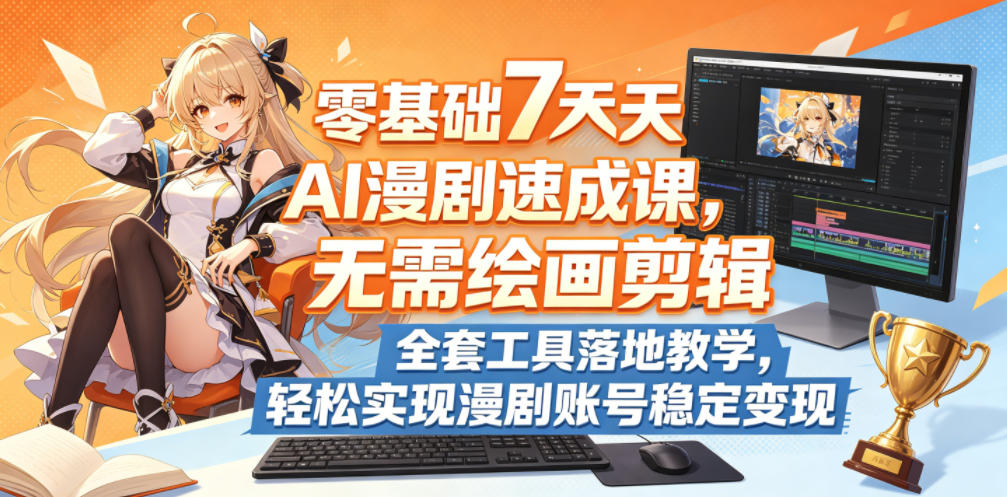 零基础7天AI漫剧速成课，无需绘画剪辑，全套工具落地教学，轻松实现漫剧账号稳定变现-优品网赚资源库