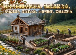 视频号田园视频玩法,情感温馨治愈,4天收益3294,变现能力强,小白可操作,实操全流程拆解-优品网赚资源库
