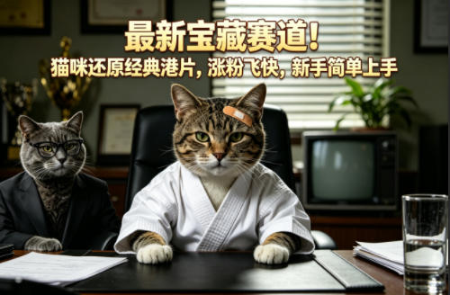 最新宝藏赛道！猫咪还原经典港片，涨粉飞快，新手简单上手-优品网赚资源库