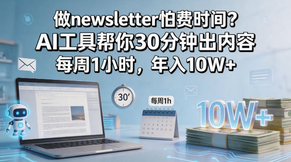 做newsletter怕费时间？AI工具帮你30分钟出内容，每周1小时，年入10W+！【原创双语字幕】-优品网赚资源库