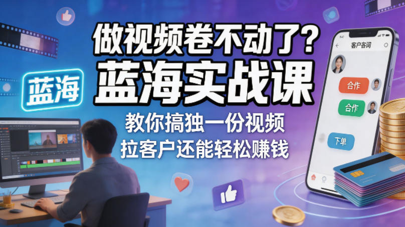 做视频卷不动了？蓝海实战课教你搞独一份视频，拉客户还能轻松賺钱！【原创双语字幕】-优品网赚资源库