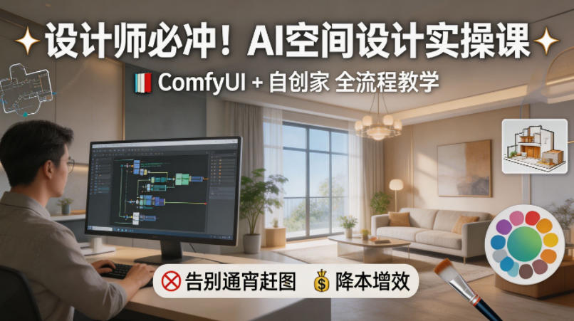 设计师必冲！AI空间设计实操课，ComfyUI+自创家全教学，告别通宵赶图，降本增效-优品网赚资源库