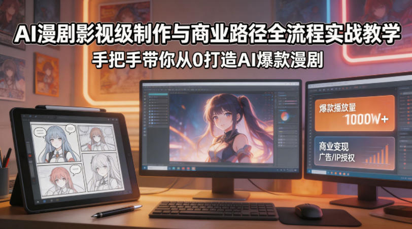 AI漫剧影视级制作与商业路径全流程实战教学，手带你从0打造AI爆款漫剧-优品网赚资源库