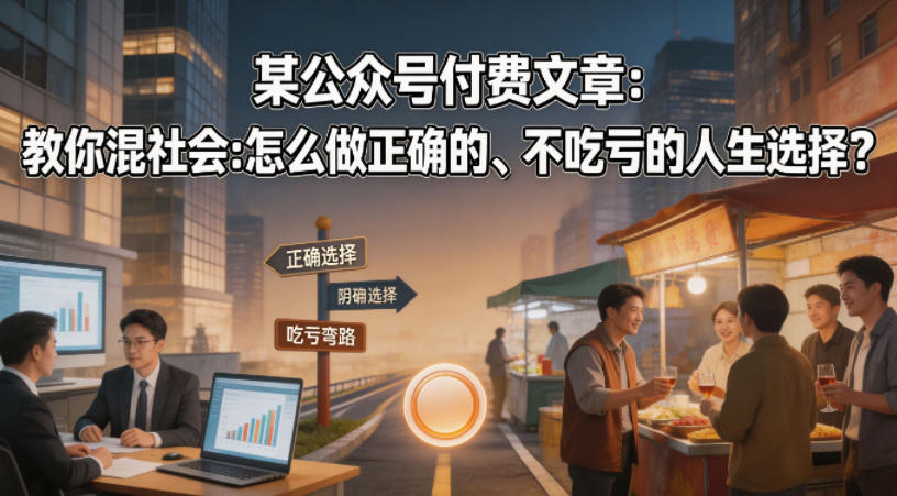 某公众号付费文章：教你混社会：怎么做正确的、不吃亏的人生选择？-优品网赚资源库