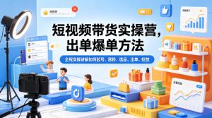 短视频带货实操营，出单爆单方法，全程实操讲解如何起号、涨粉、选品、出单、投放-优品网赚资源库