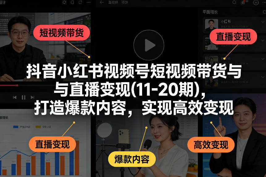 抖音小红书视频号短视频带货与直播变现(10-21期)，打造爆款内容，实现高效变现（更新05月）-优品网赚资源库