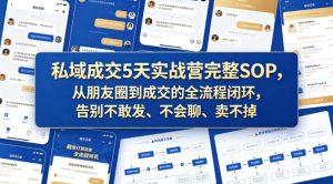 私域成交5天实战营完整SOP，从朋友圈到成交的全流程闭环，告别不敢发、不会聊、卖不掉-优品网赚资源库