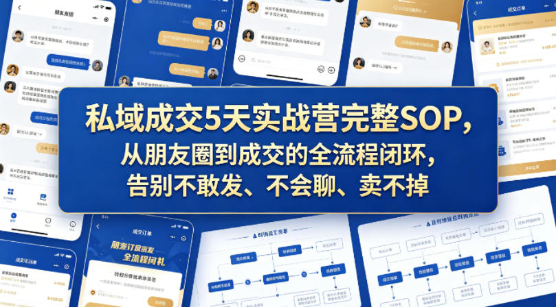 私域成交5天实战营完整SOP，从朋友圈到成交的全流程闭环，告别不敢发、不会聊、卖不掉-优品网赚资源库