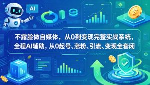 不露脸做自媒体，从0到变现完整实战系统，全程AI辅助，从0起号、涨粉、引流、变现全套闭环-优品网赚资源库