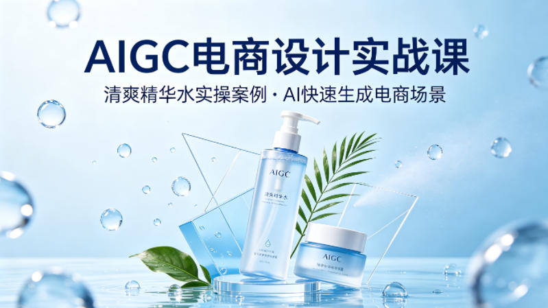 AIGC电商设计实战课，以清爽精华水为实操案例，教你用AI快速生成电商场景-优品网赚资源库
