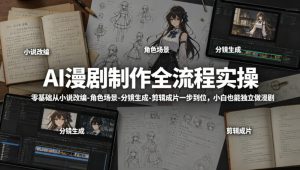AI漫剧制作全流程实操，零基础从小说改编-角色场景-分镜生成-剪辑成片一步到位，小白也能独立做漫剧-优品网赚资源库