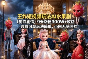 王炸短视频玩法AI水果剧（狗血剧情）9天涨粉300W+收益可观玩法简单，小白无脑照抄，详细拆解玩法-优品网赚资源库