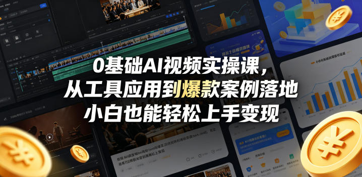 0基础AI视频实操课，从工具应用到爆款案例落地，小白也能轻松上手变现-优品网赚资源库