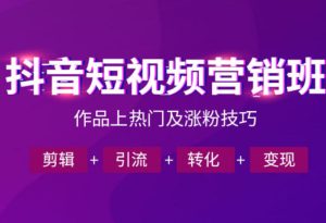 抖音短视频运营班,一门课学会作品上热门及涨粉技巧,引流转化剪辑变现(2026年5月)-优品网赚资源库