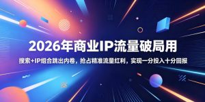 2026年商业IP流量破局用，搜索+IP组合跳出内卷，抢占精准流量红利，实现一分投入十分回报-优品网赚资源库