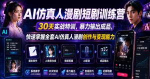AI仿真人漫剧短剧训练营,30天实战特训,暴力输出成品,快速掌握全套AI仿真人漫剧创作与变现能力-优品网赚资源库