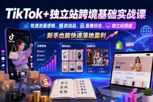 TikTok+独立站跨境基础实战课,吃透流量逻辑、爆款选品、直播投流与独立站搭建,新手也能快速落地盈利-优品网赚资源库