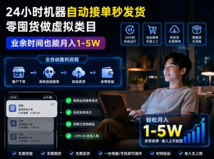 24小时机器自动接单秒发货,零囤货做虚拟类目,业余时间也能月入1-5W【揭秘】-优品网赚资源库