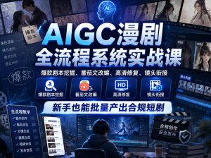 AIGC漫剧全流程系统实战课,爆款剧本挖掘、番茄文改编、高清修复、镜头衔接,新手也能批量产出合规短剧-优品网赚资源库