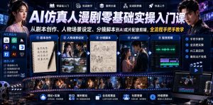 AI仿真人漫剧零基础实操入门课,从剧本创作、人物场景设定、分镜脚本到AI成片配音剪辑,全流程手把手教学-优品网赚资源库