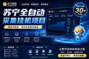 苏宁全自动采集挂G项目,稳定可批量,单窗口收益30+,可矩阵放大收益【揭秘】-优品网赚资源库