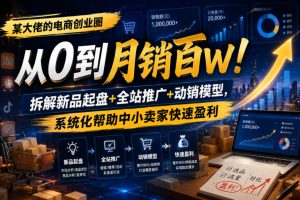 某大佬的电商创业圈从0到月销百W!拆解新品起盘+全站推广+动销模型,系统化帮助中小卖家快速盈利-优品网赚资源库