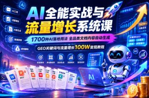 AI全能实战与流量增长系统课,1700种AI落地用法,全品类文档内容自动生成,GEO关键词与流量增长100W变现教程-优品网赚资源库
